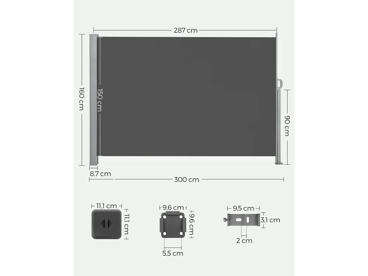 Seitenmarkise 160x300 cm grau
