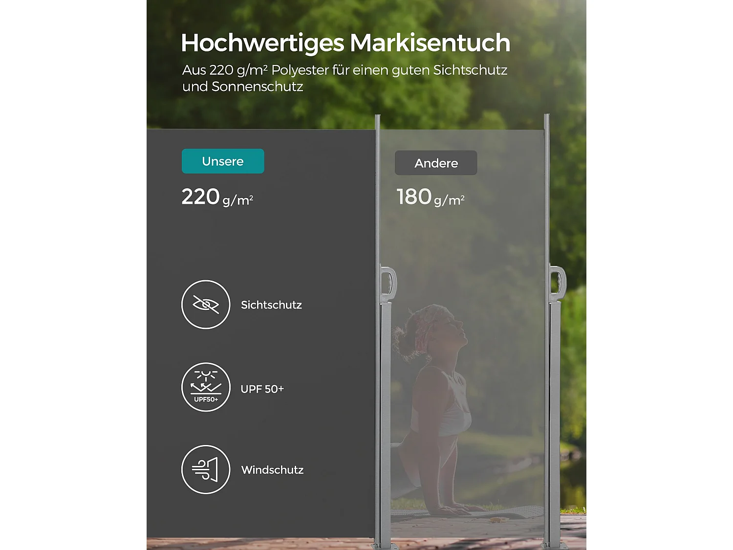 Seitenmarkise 160x350 cm grau
