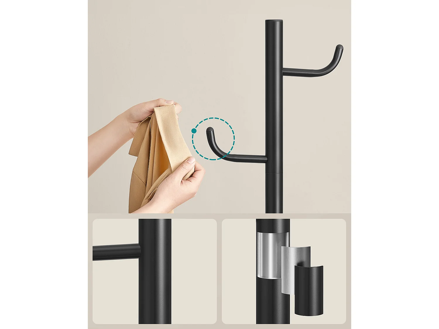 Porte-manteau 40x40x175,3 cm noir