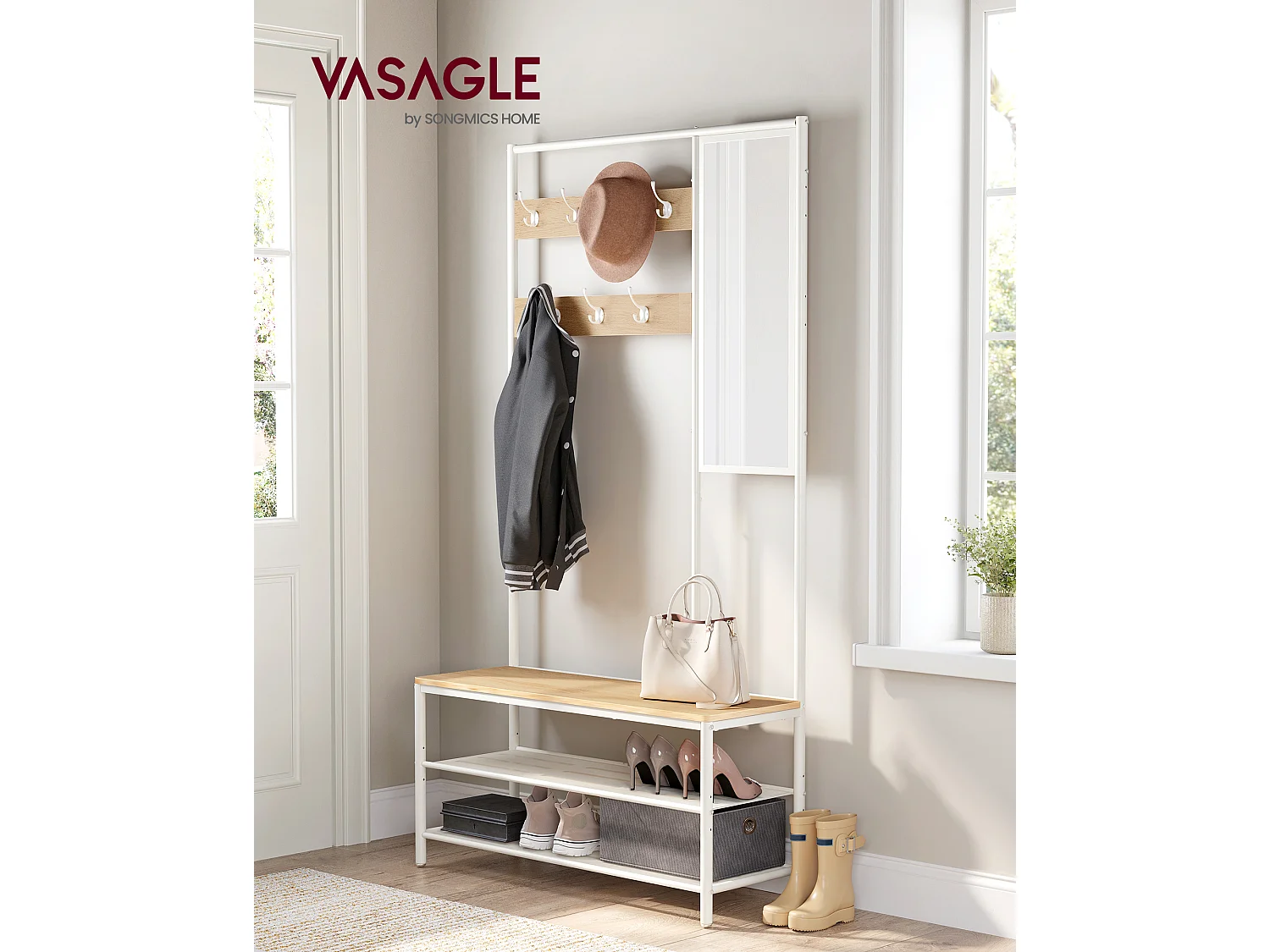 Coat rack stand 35x98x180 cm oak white