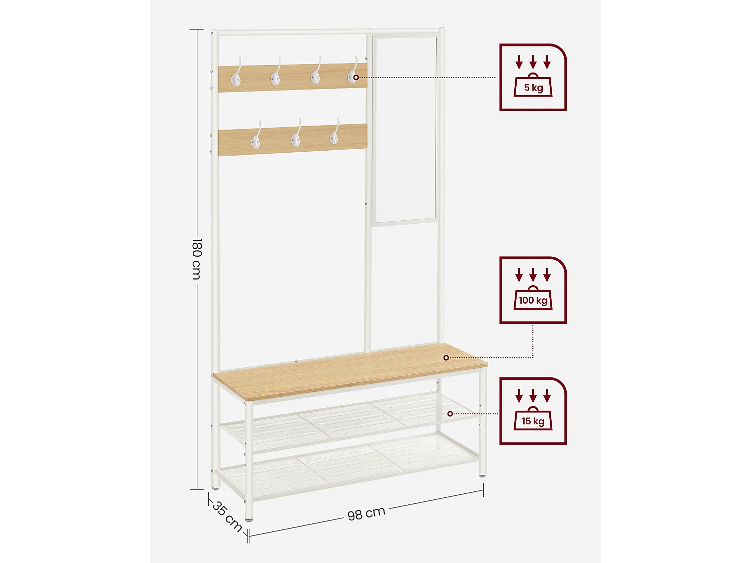 Coat rack stand 35x98x180 cm oak white