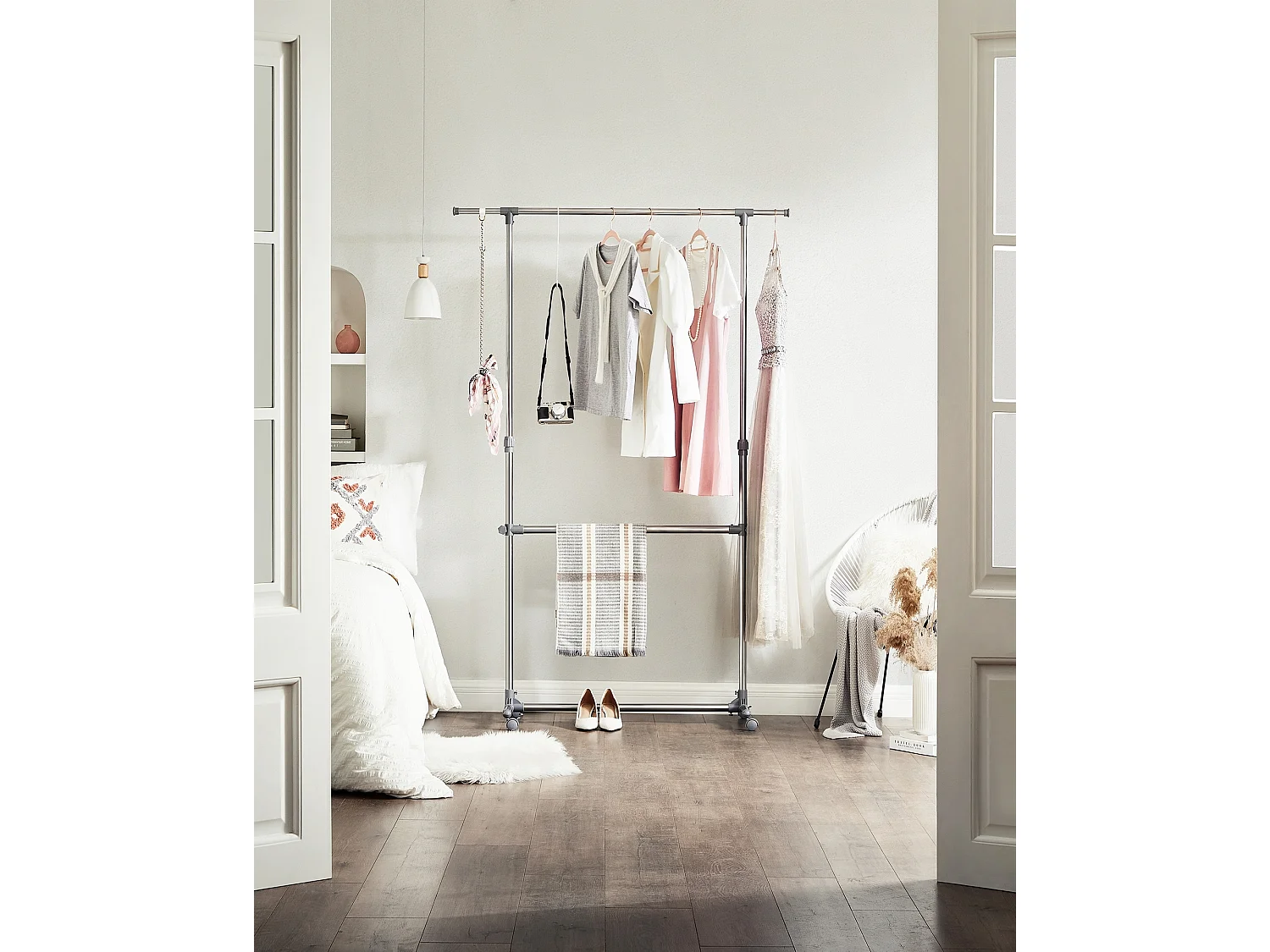 Porte-manteau gris 101-163x49x113-198 cm