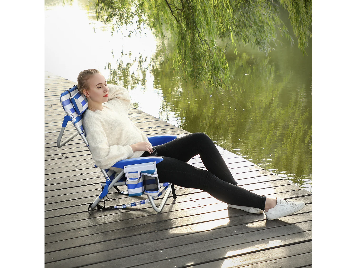 Chaise de plage 63x68x75 cm Bleu et blanc