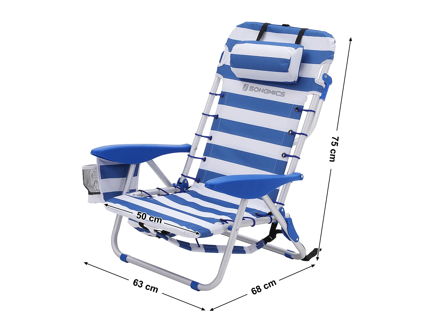 Chaise de plage 63x68x75 cm Bleu et blanc