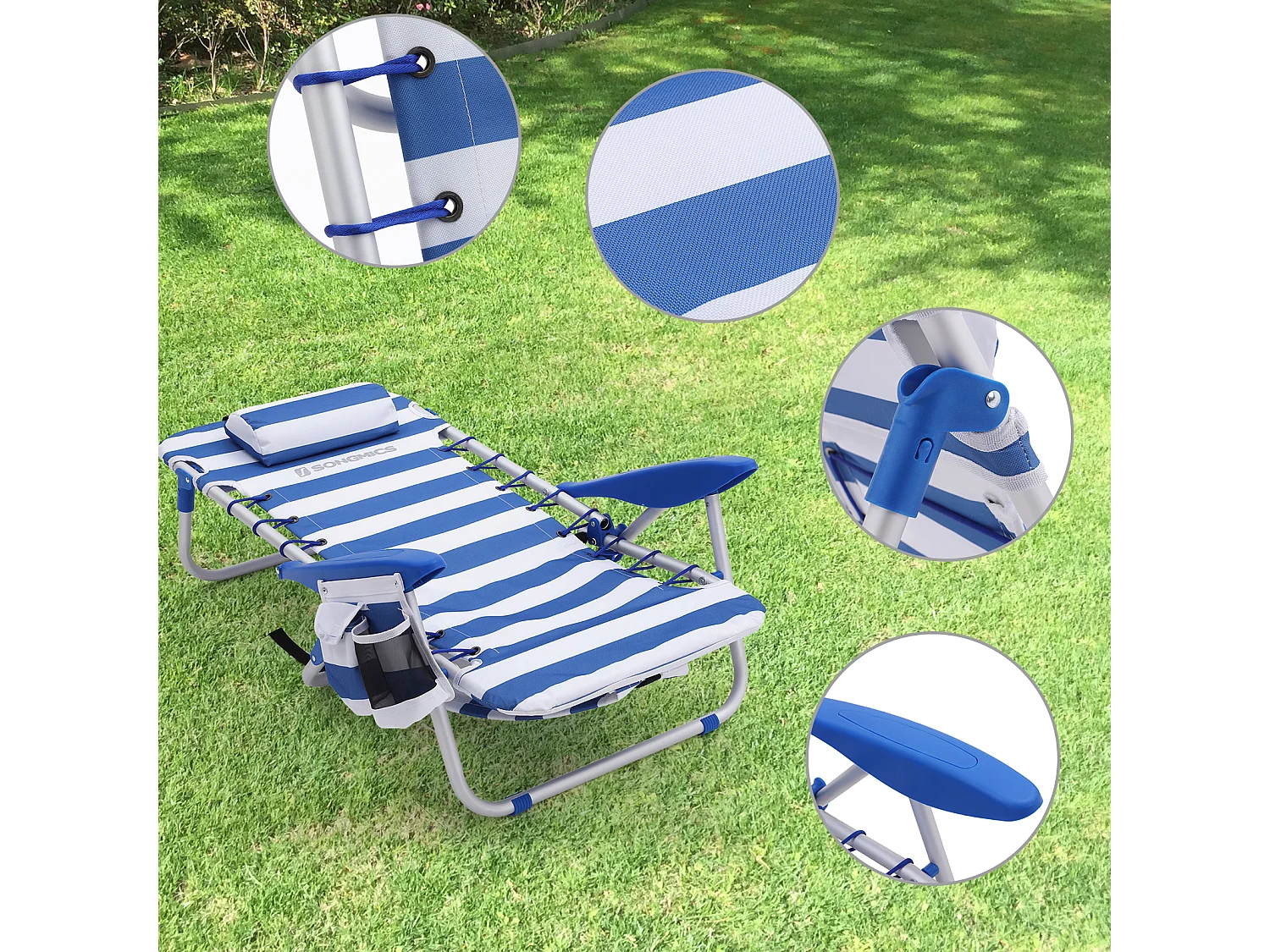 Chaise de plage 63x68x75 cm Bleu et blanc