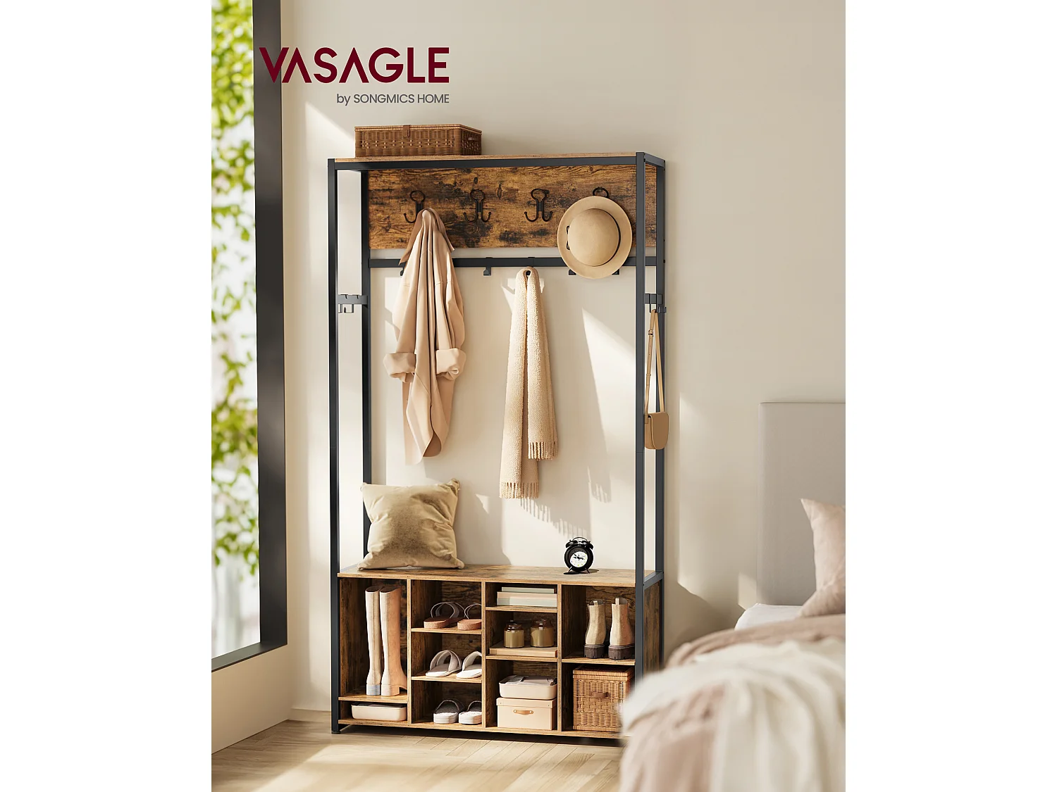 Hall tree 100x32x180 cm brown and black HSR432K01