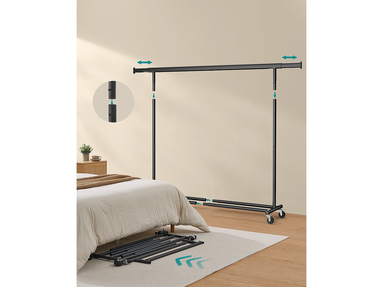 Wieszak na ubrania 160-200x45x161,5 cm czarny