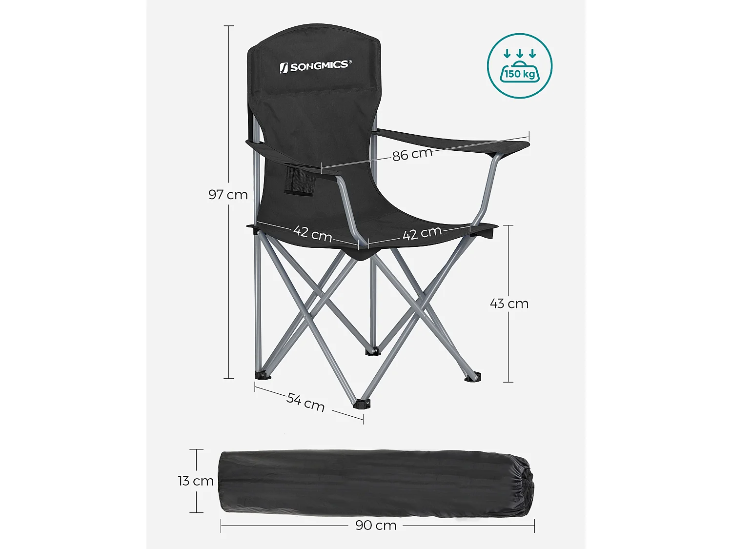 Campingstoel 76x51,5x95,5 cm zwart