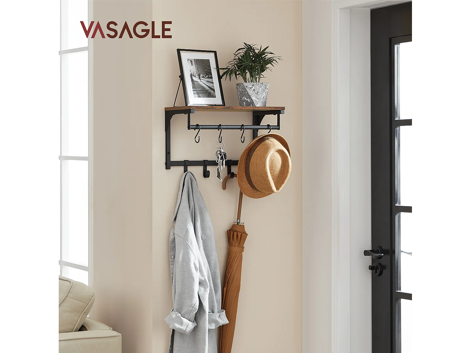 Coat rack 40x24x24 cm black vintage brown lcr103b01