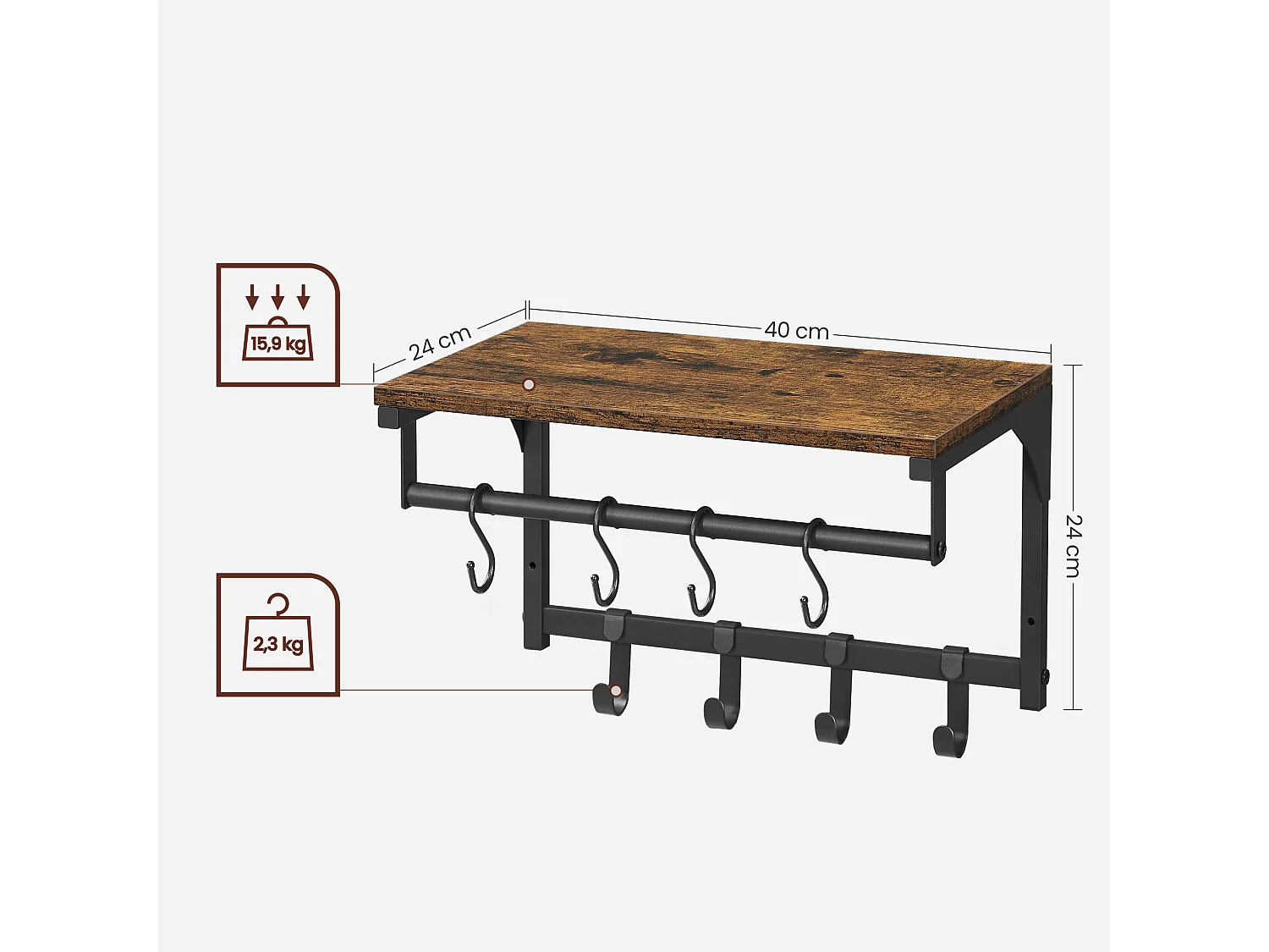Coat rack 40x24x24 cm black vintage brown lcr103b01