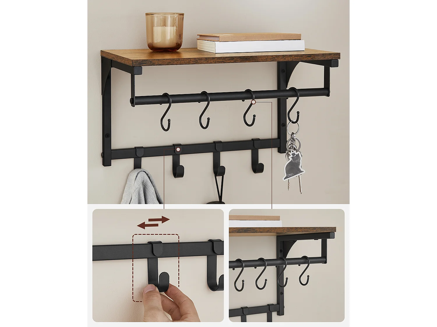 Coat rack 40x24x24 cm black vintage brown lcr103b01