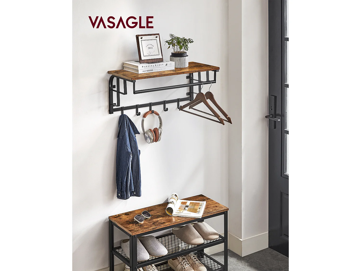 Porte-manteau 66x30x27 cm noir brun rustique