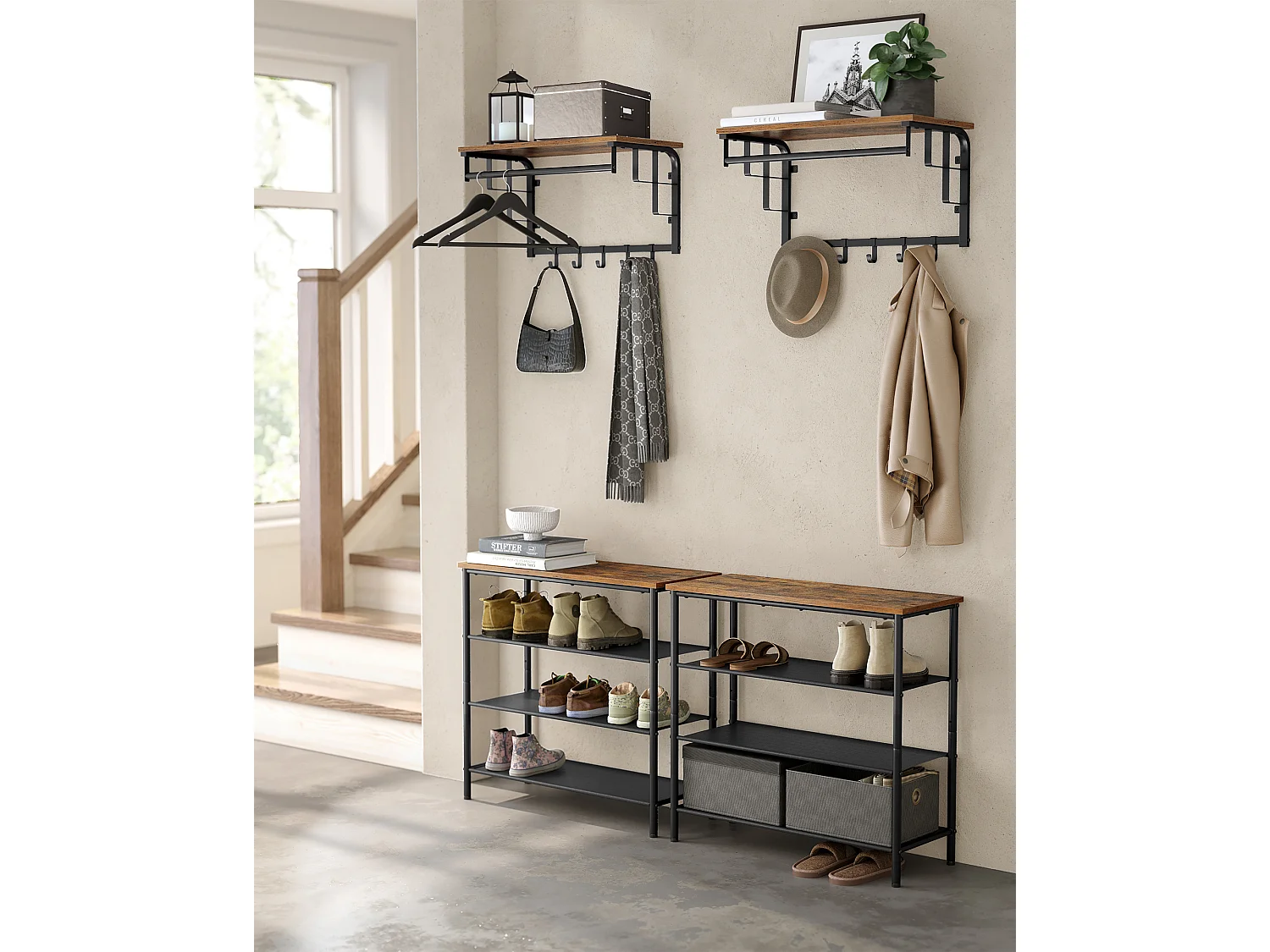 Porte-manteau 66x30x27 cm noir brun rustique