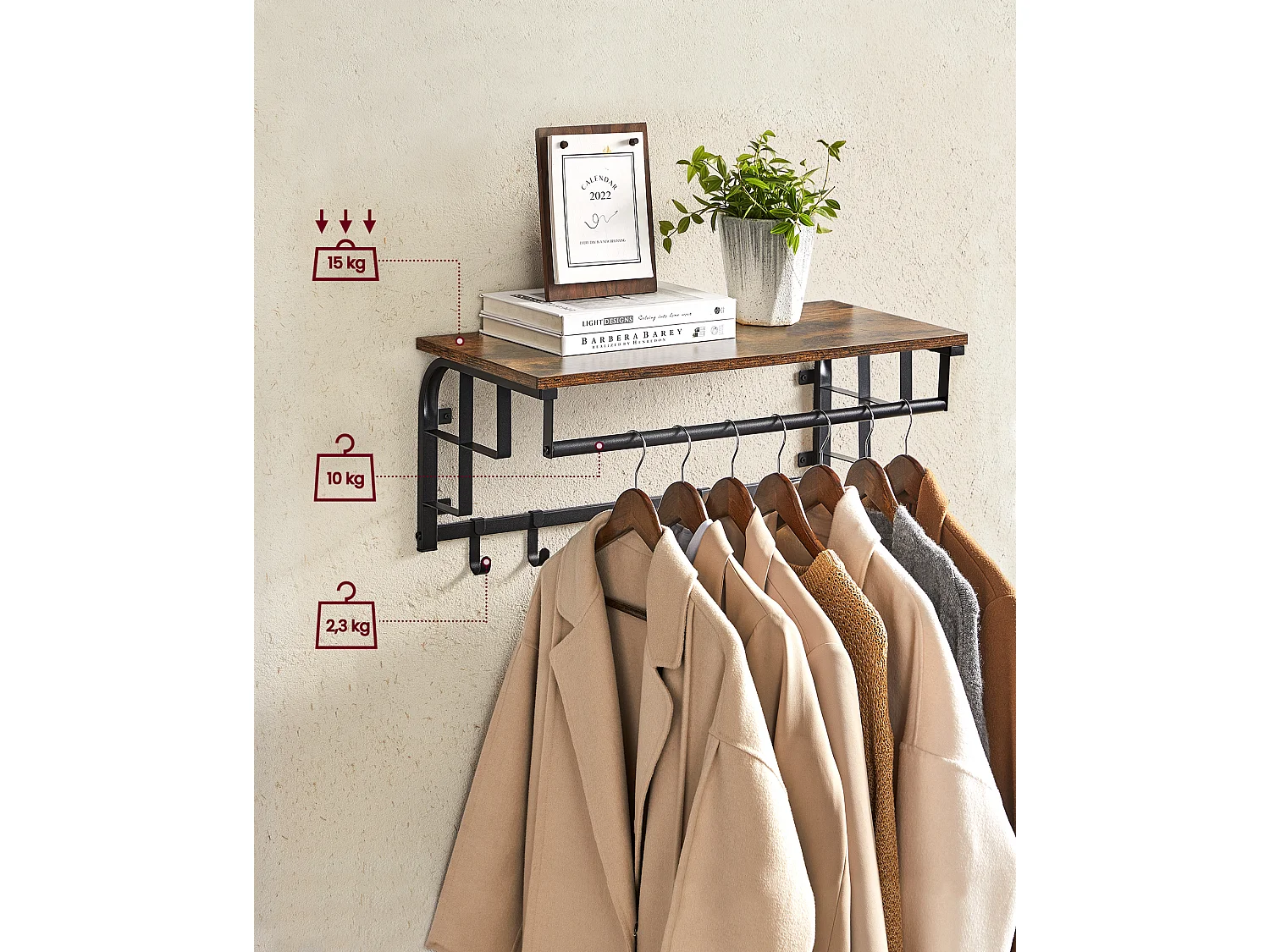 Porte-manteau 66x30x27 cm noir brun rustique