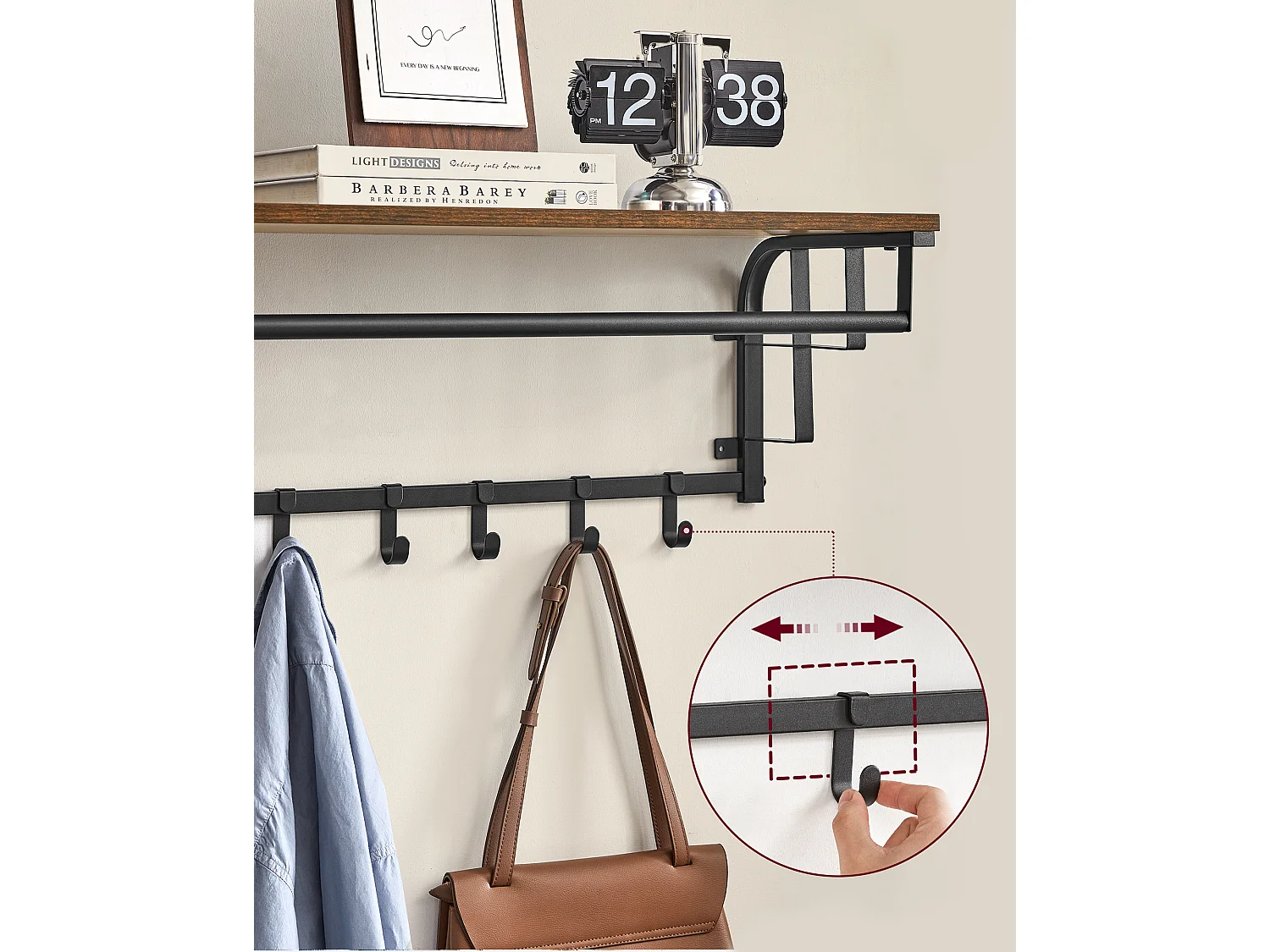 Porte-manteau 66x30x27 cm noir brun rustique