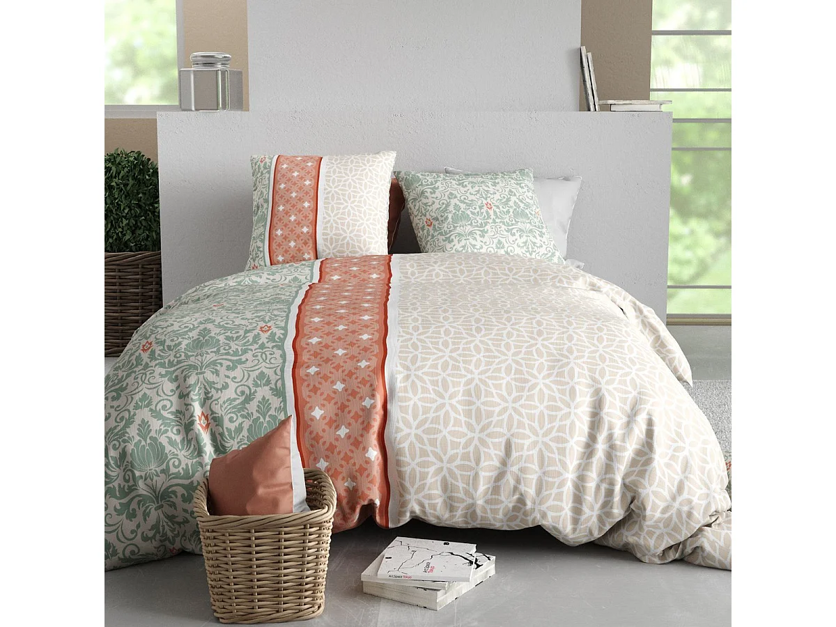 Parure housse de couette 240x220cm + 2 taies motif arabesques multicolore 100% coton - EVAELE