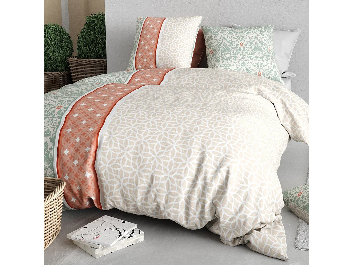 Parure housse de couette 240x220cm + 2 taies motif arabesques multicolore 100% coton - EVAELE