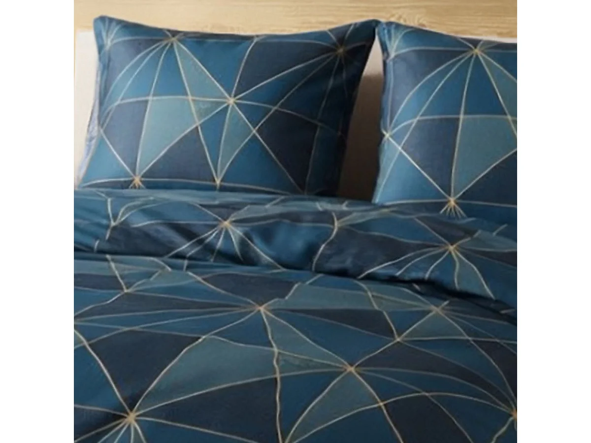 Parure housse de couette 260x240cm + 2 taies motif géométrique bleu 100% microfibre - KAMEL