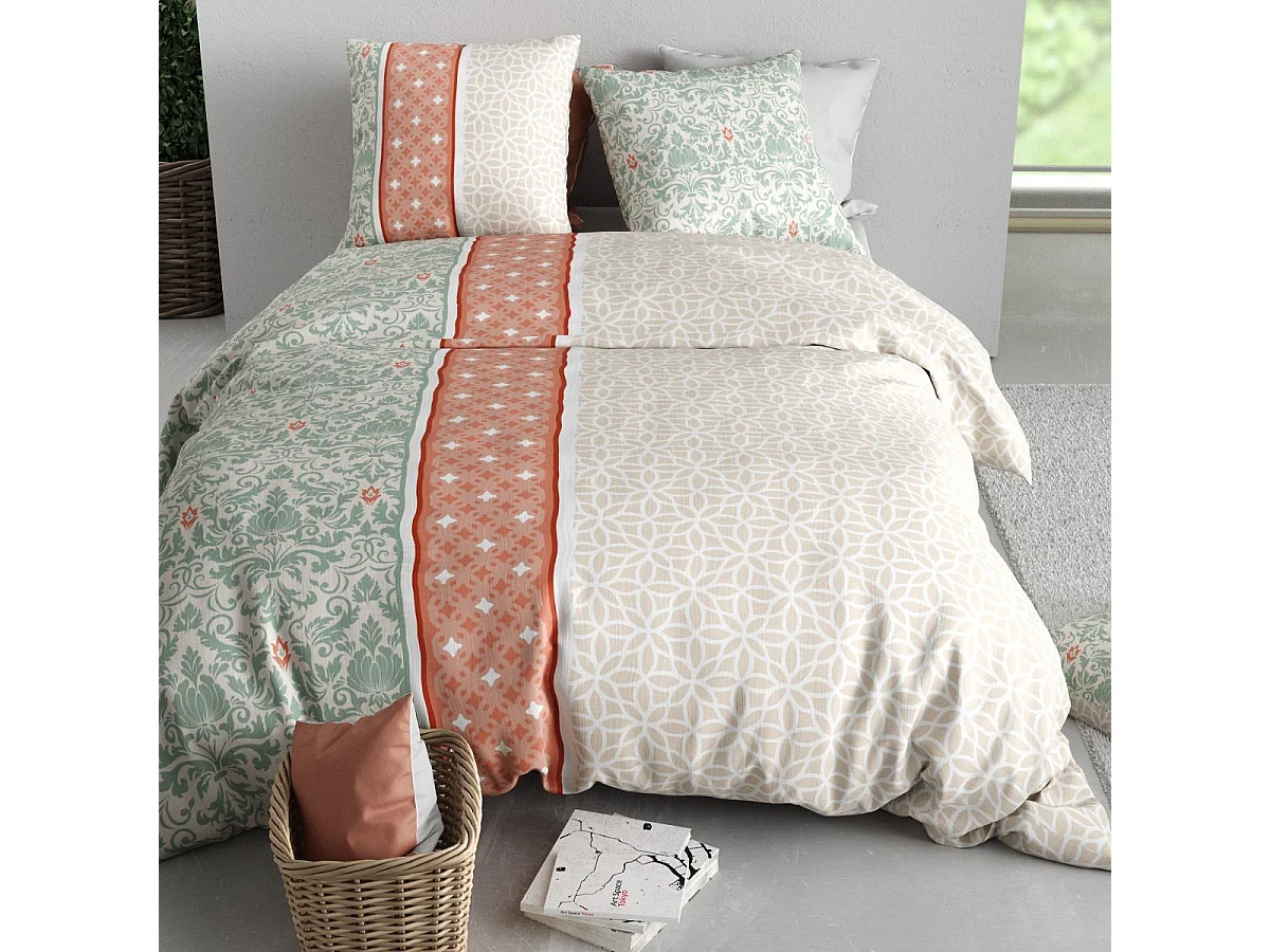 Parure housse de couette 260x240cm + 2 taies motif arabesques multicolore 100% coton - EVAELE