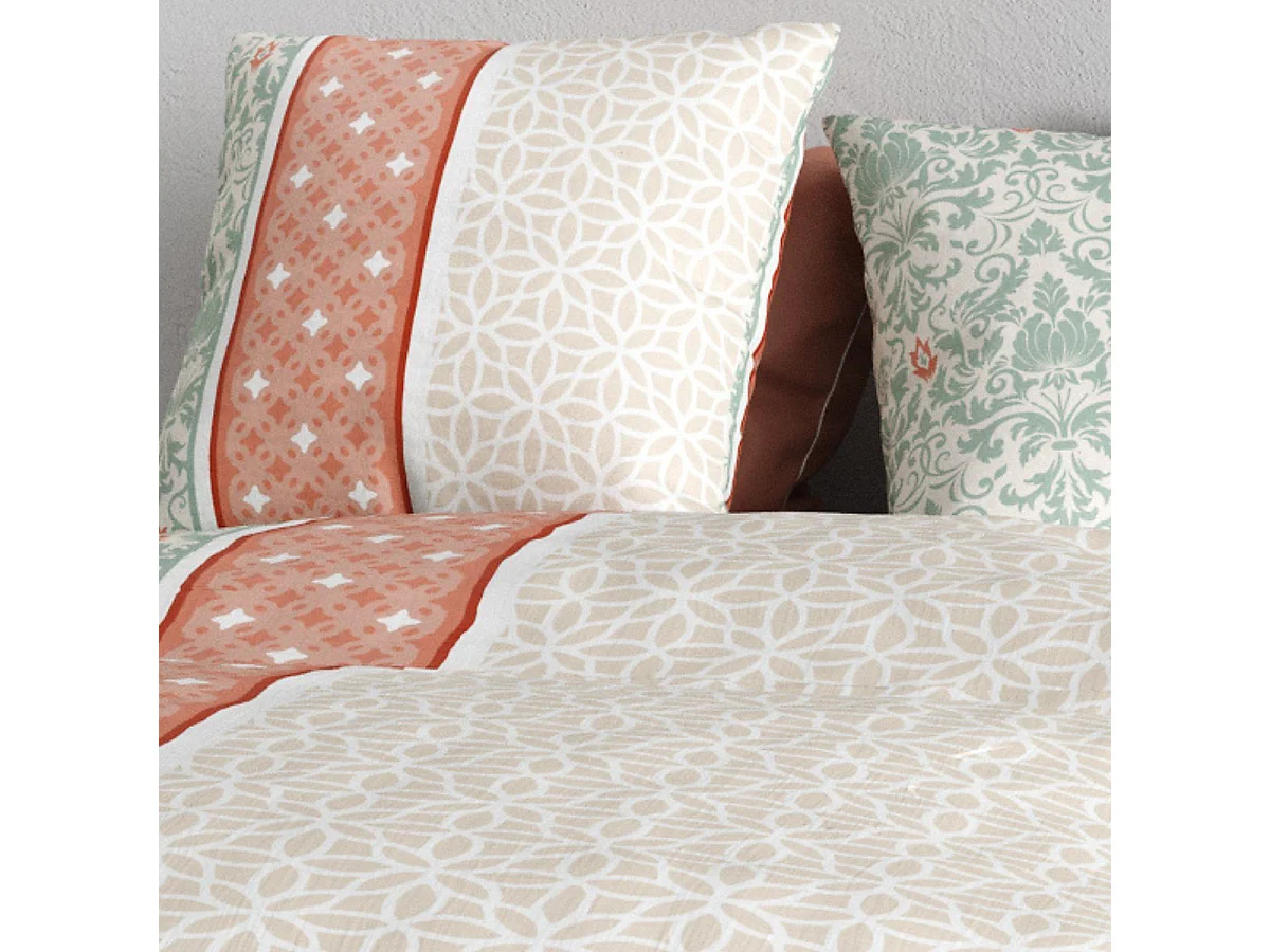 Parure housse de couette 260x240cm + 2 taies motif arabesques multicolore 100% coton - EVAELE
