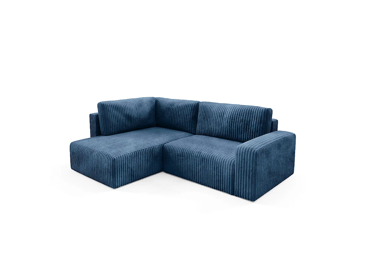 Canapé d'angle gauche convertible 4 places avec coffre en tissu bleu marine ANGEL
