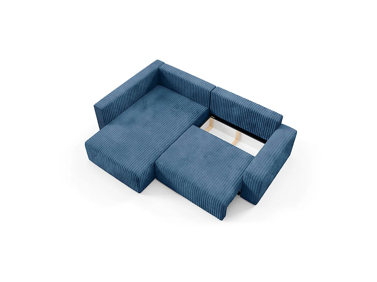 Canapé d'angle gauche convertible 4 places avec coffre en tissu bleu marine ANGEL