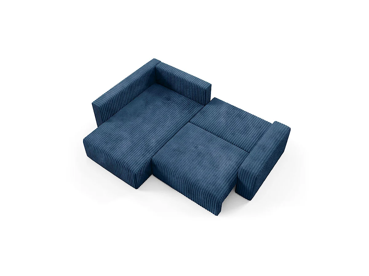 Canapé d'angle gauche convertible 4 places avec coffre en tissu bleu marine ANGEL