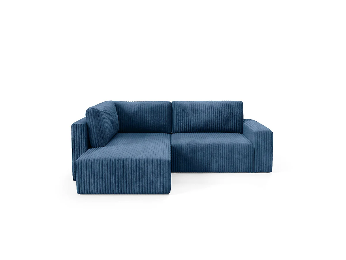 Canapé d'angle gauche convertible 4 places avec coffre en tissu bleu marine ANGEL