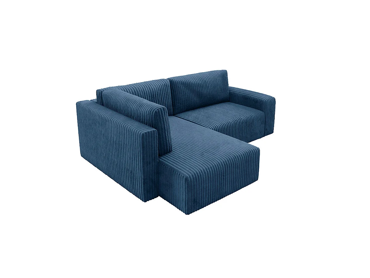 Canapé d'angle gauche convertible 4 places avec coffre en tissu bleu marine ANGEL
