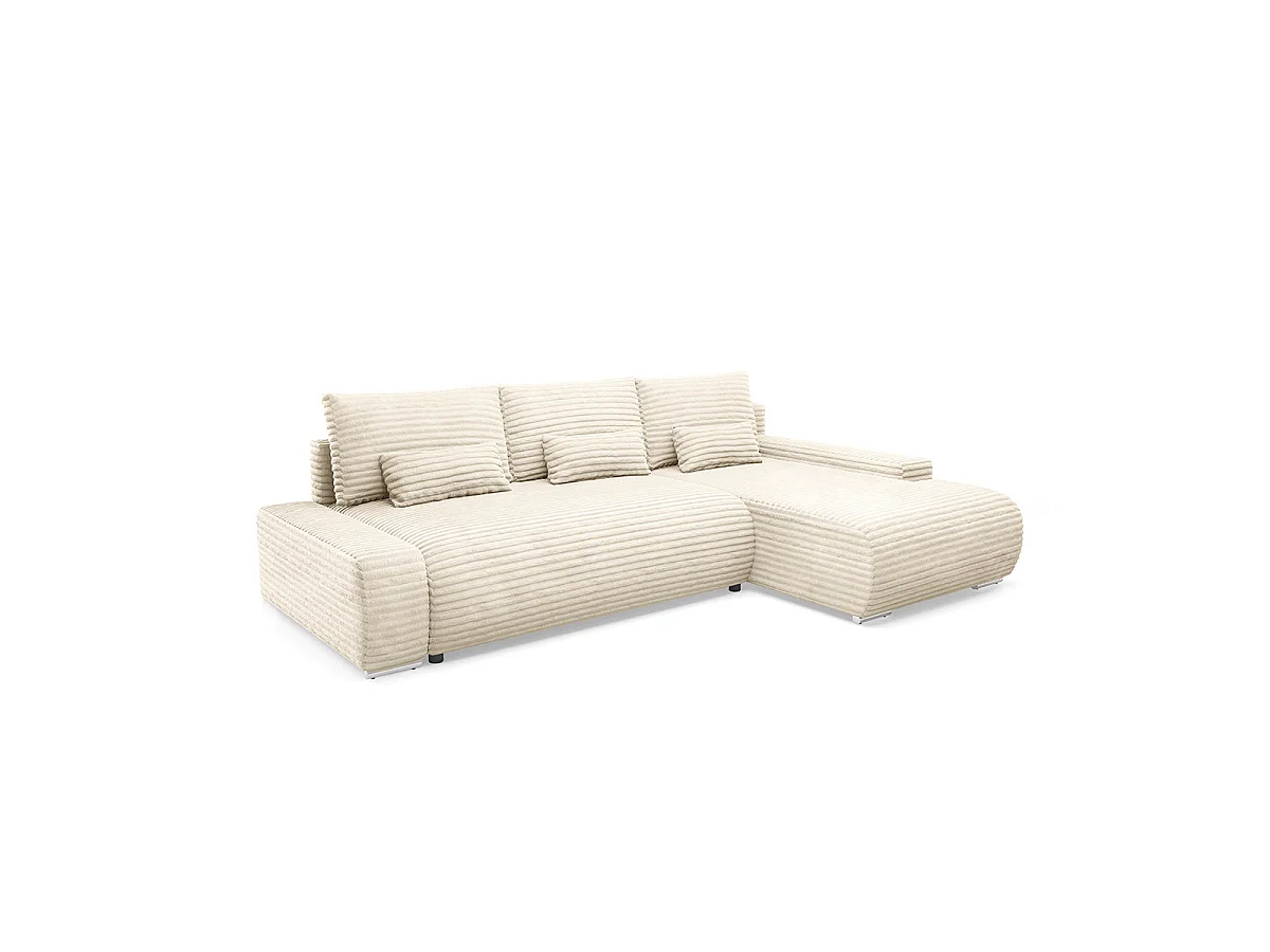 Canapé d'angle droit convertible 3 places avec coffre en tissu blanc IVANA