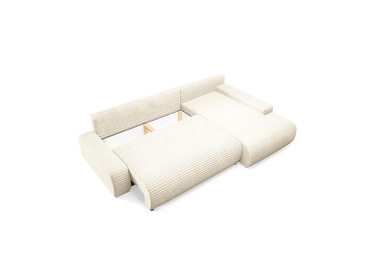 Canapé d'angle droit convertible 3 places avec coffre en tissu blanc IVANA