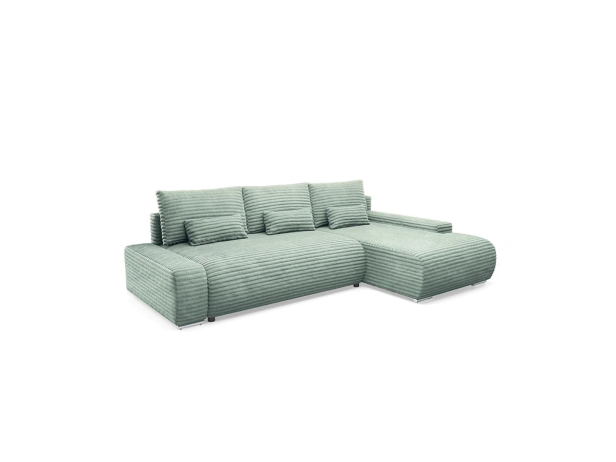 Canapé d'angle droit convertible 3 places avec coffre en tissu vert clair IVANA