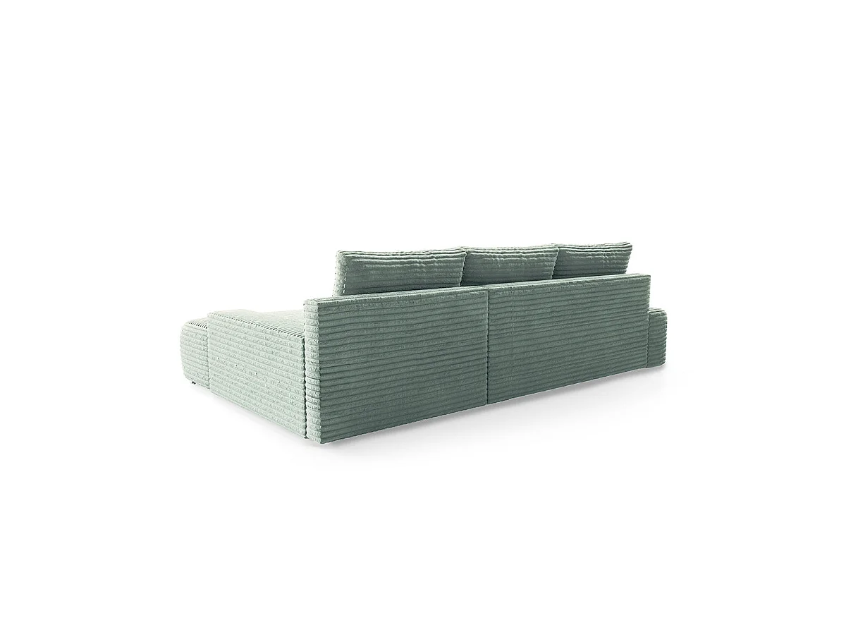 Canapé d'angle droit convertible 3 places avec coffre en tissu vert clair IVANA
