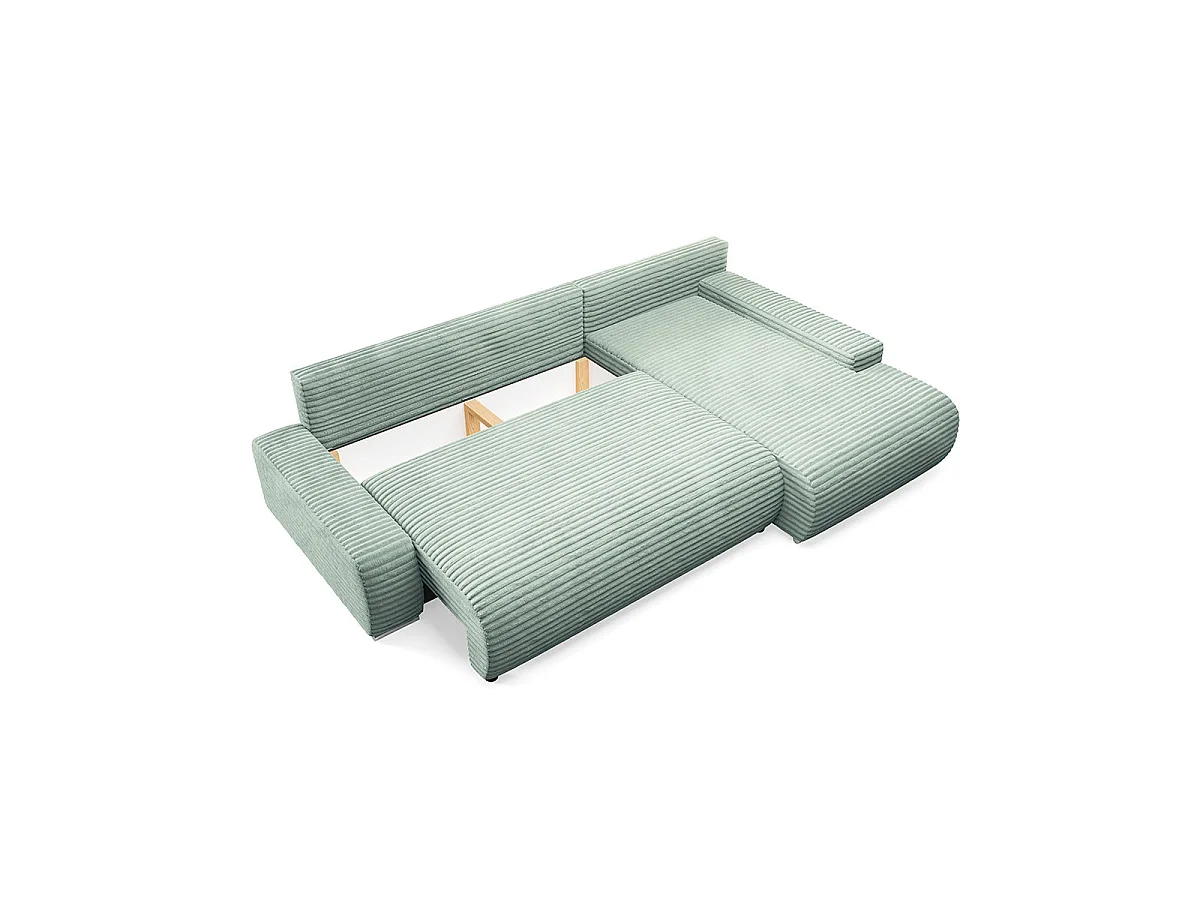 Canapé d'angle droit convertible 3 places avec coffre en tissu vert clair IVANA