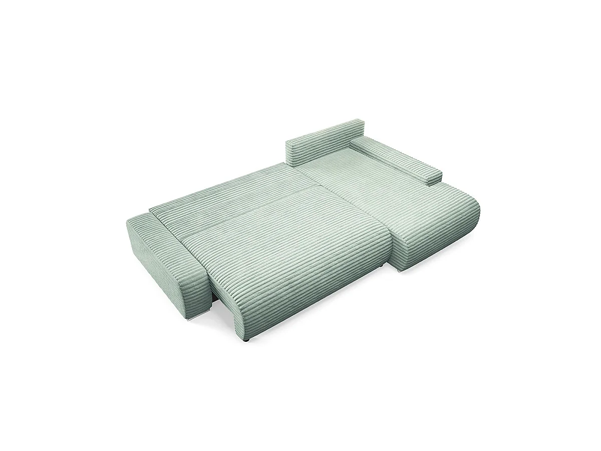 Canapé d'angle droit convertible 3 places avec coffre en tissu vert clair IVANA