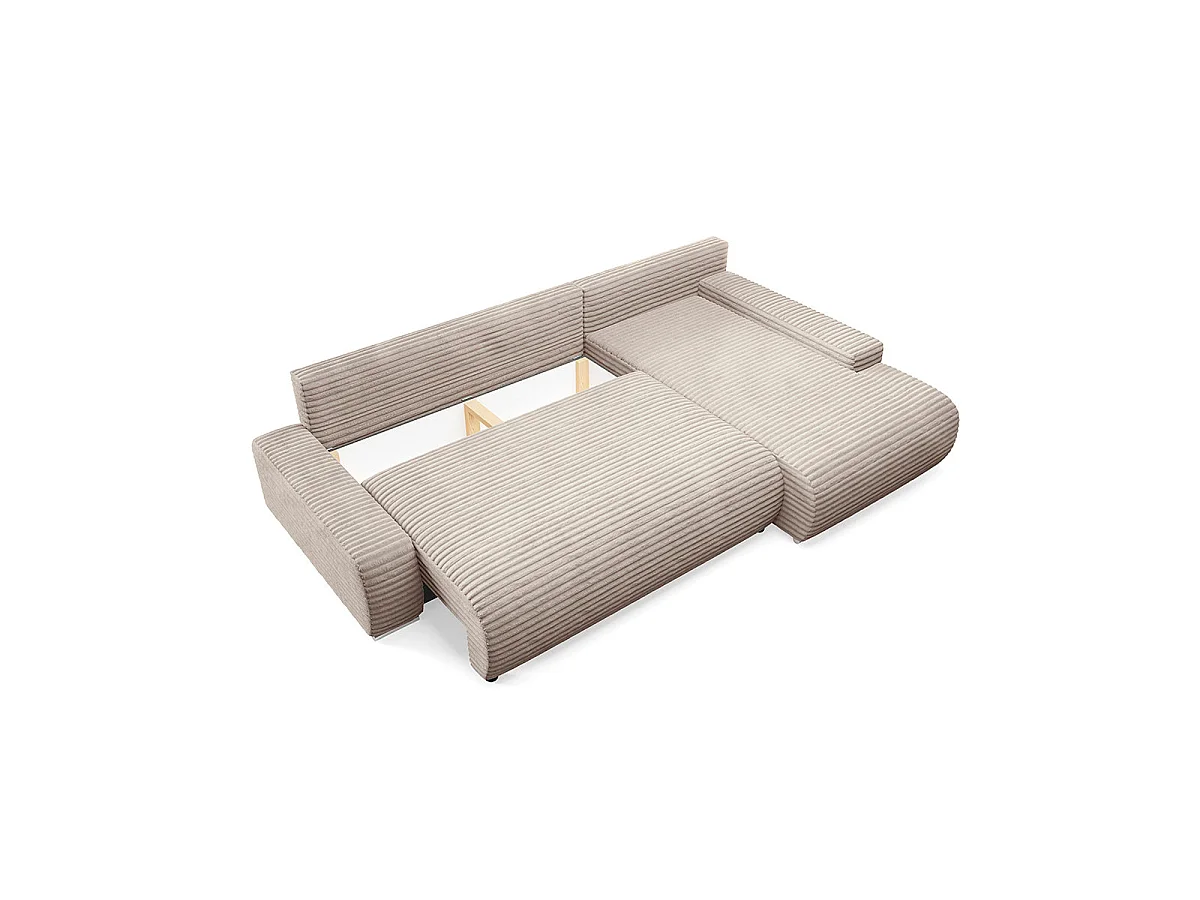 Canapé d'angle droit convertible 3 places avec coffre en tissu taupe IVANA
