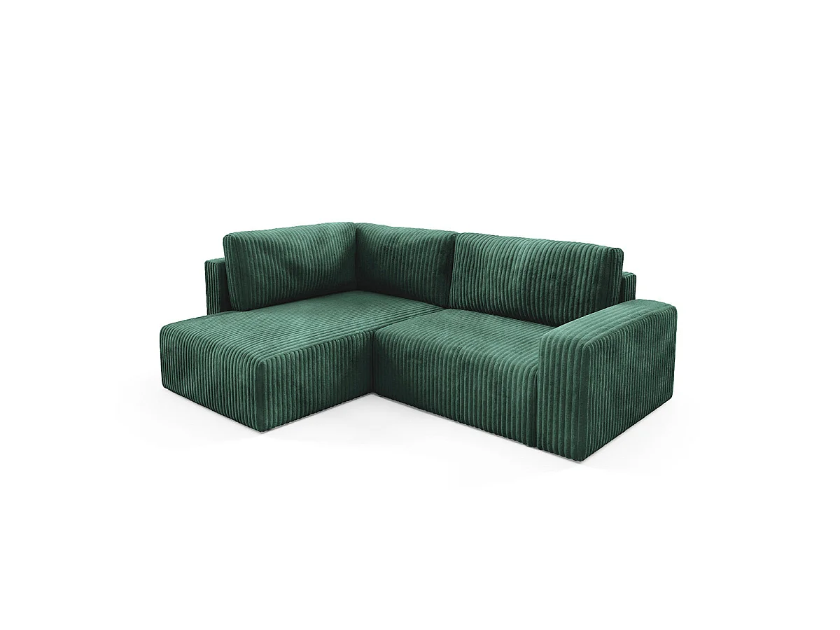Canapé d'angle gauche convertible 4 places avec coffre en tissu vert sapin ANGEL