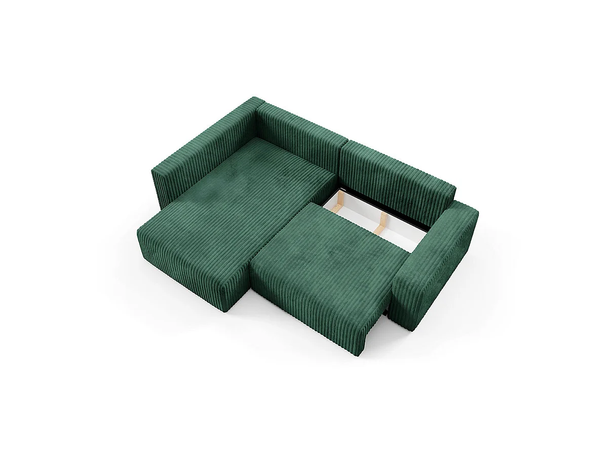 Canapé d'angle gauche convertible 4 places avec coffre en tissu vert sapin ANGEL