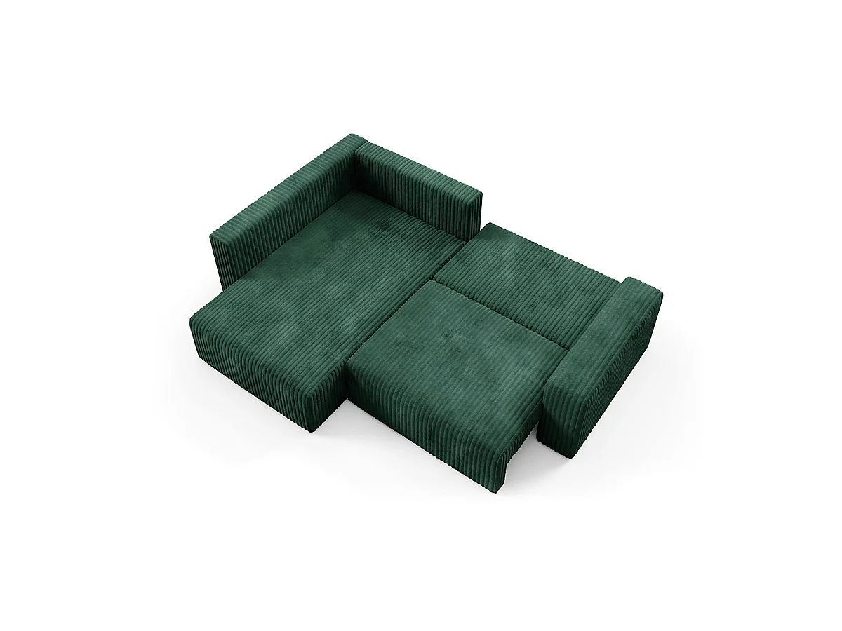 Canapé d'angle gauche convertible 4 places avec coffre en tissu vert sapin ANGEL