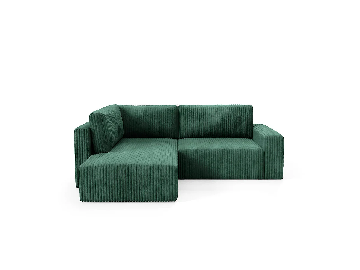 Canapé d'angle gauche convertible 4 places avec coffre en tissu vert sapin ANGEL
