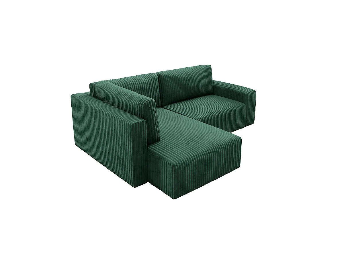 Canapé d'angle gauche convertible 4 places avec coffre en tissu vert sapin ANGEL
