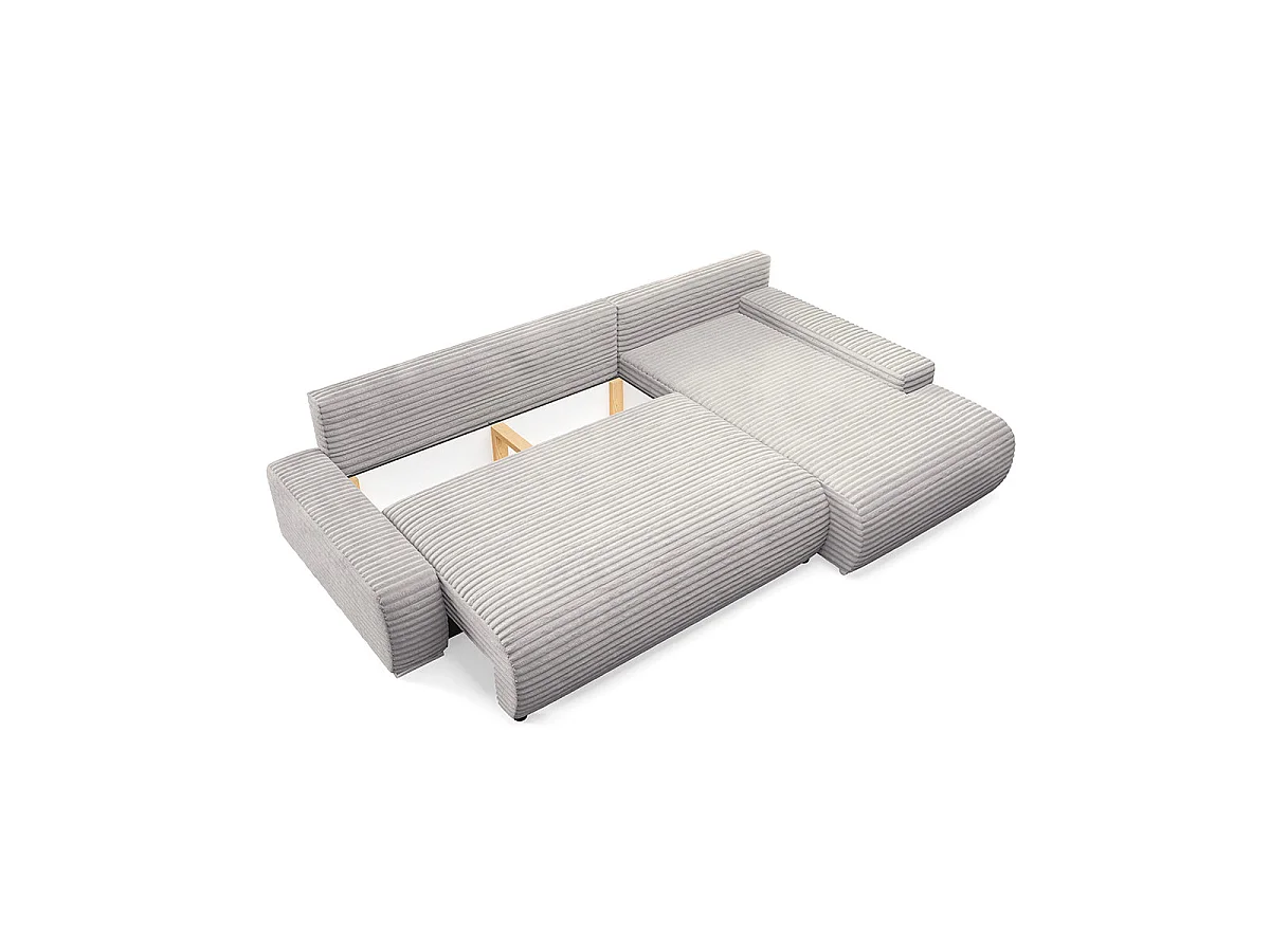 Canapé d'angle droit convertible 3 places avec coffre en tissu gris clair IVANA