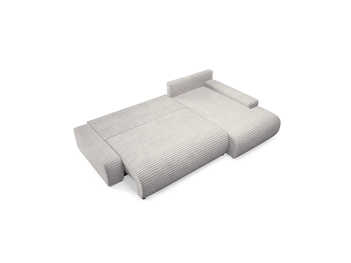 Canapé d'angle droit convertible 3 places avec coffre en tissu gris clair IVANA