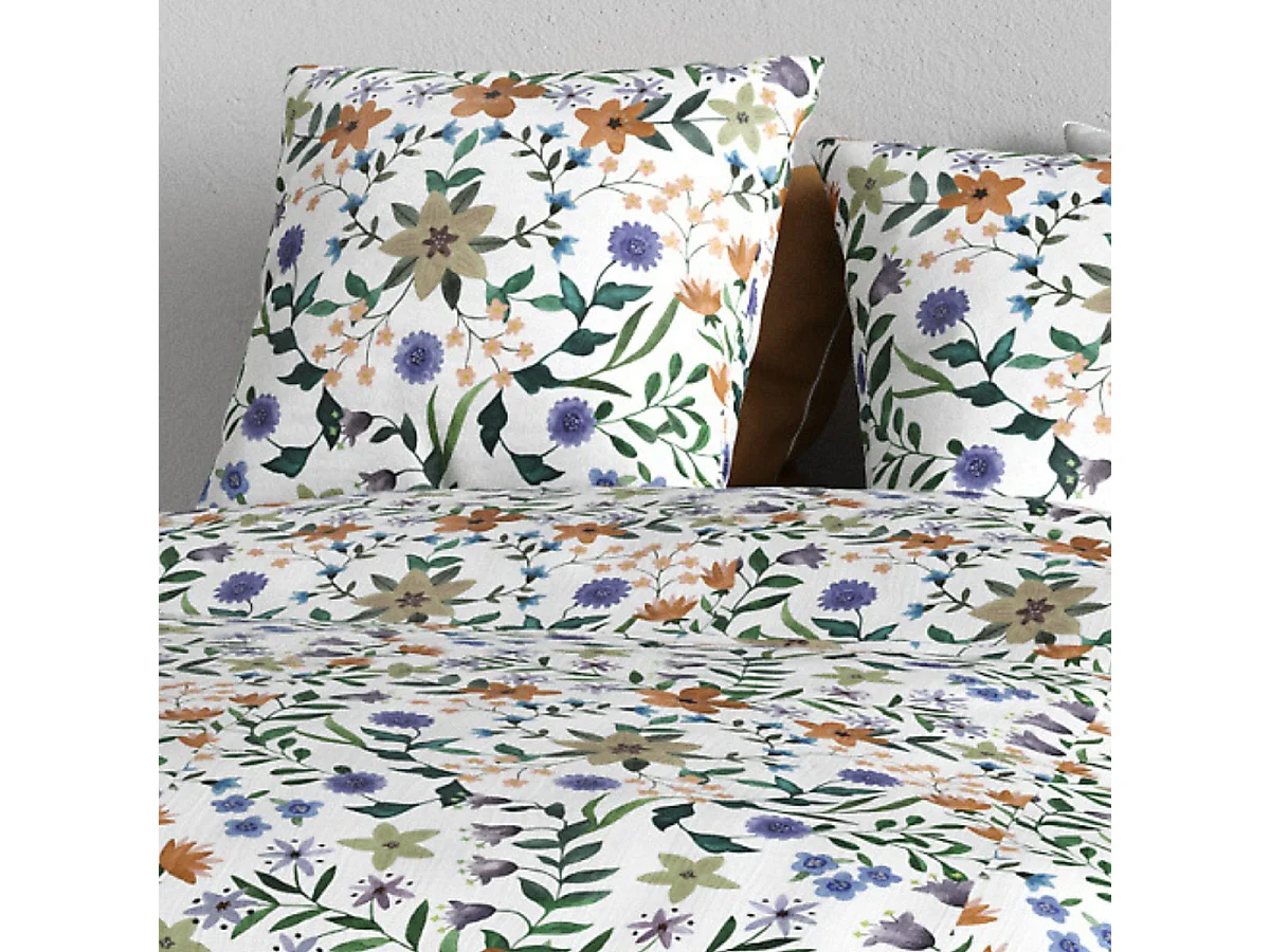 Parure housse de couette 240x220cm + 2 taies motif fleuri multicolore 100% coton - WASILA
