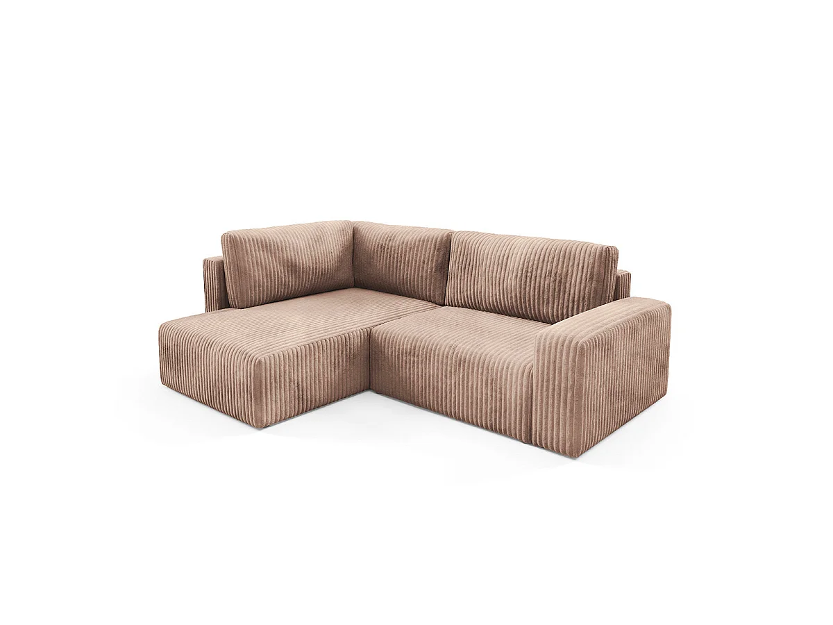 Canapé d'angle gauche convertible 4 places avec coffre en tissu marron ANGEL
