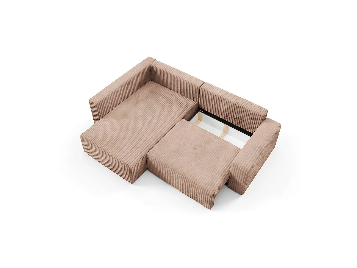 Canapé d'angle gauche convertible 4 places avec coffre en tissu marron ANGEL