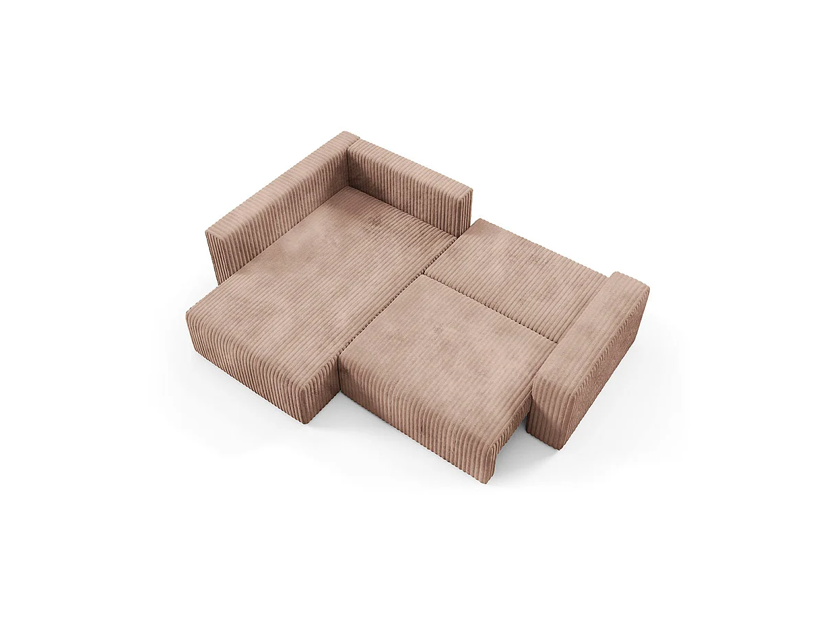 Canapé d'angle gauche convertible 4 places avec coffre en tissu marron ANGEL