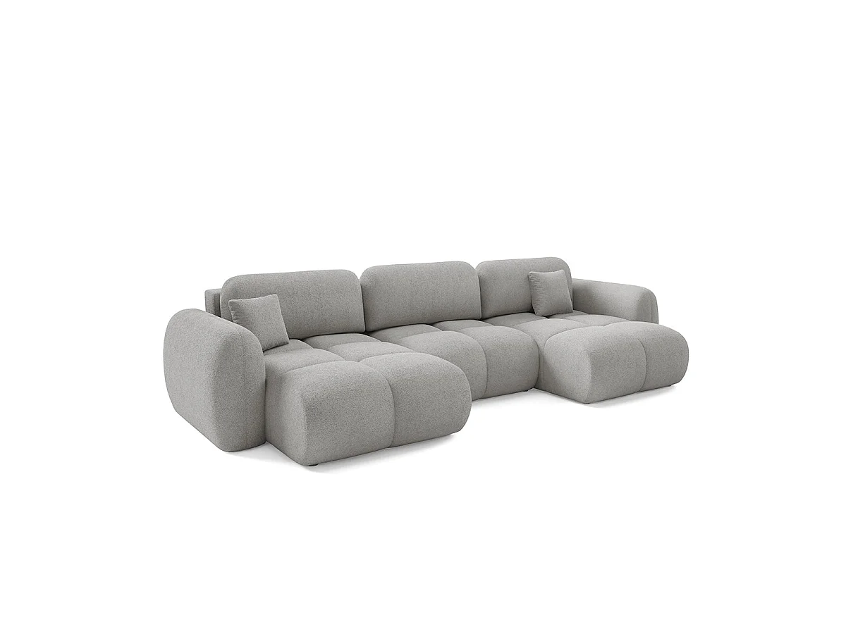 Canapé convertible 4 places avec coffre en tissu gris clair LIVIO