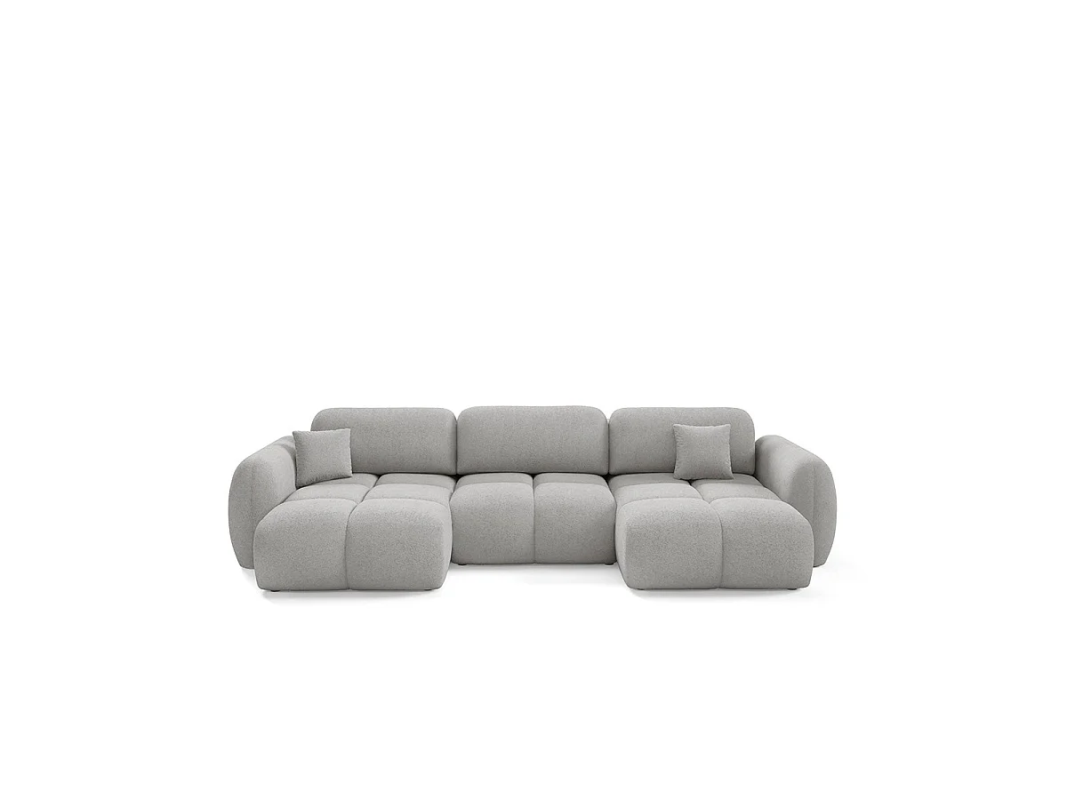 Canapé convertible 4 places avec coffre en tissu gris clair LIVIO