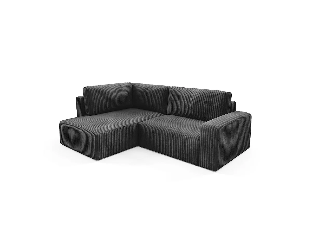 Canapé d'angle gauche convertible 4 places avec coffre en tissu noir ANGEL